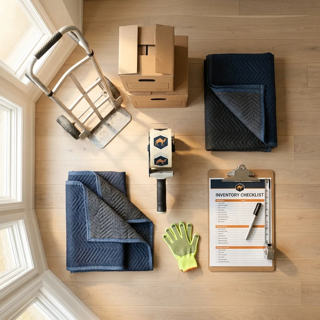 Professional moving supplies and packing materials layout for Virginia City residential relocations